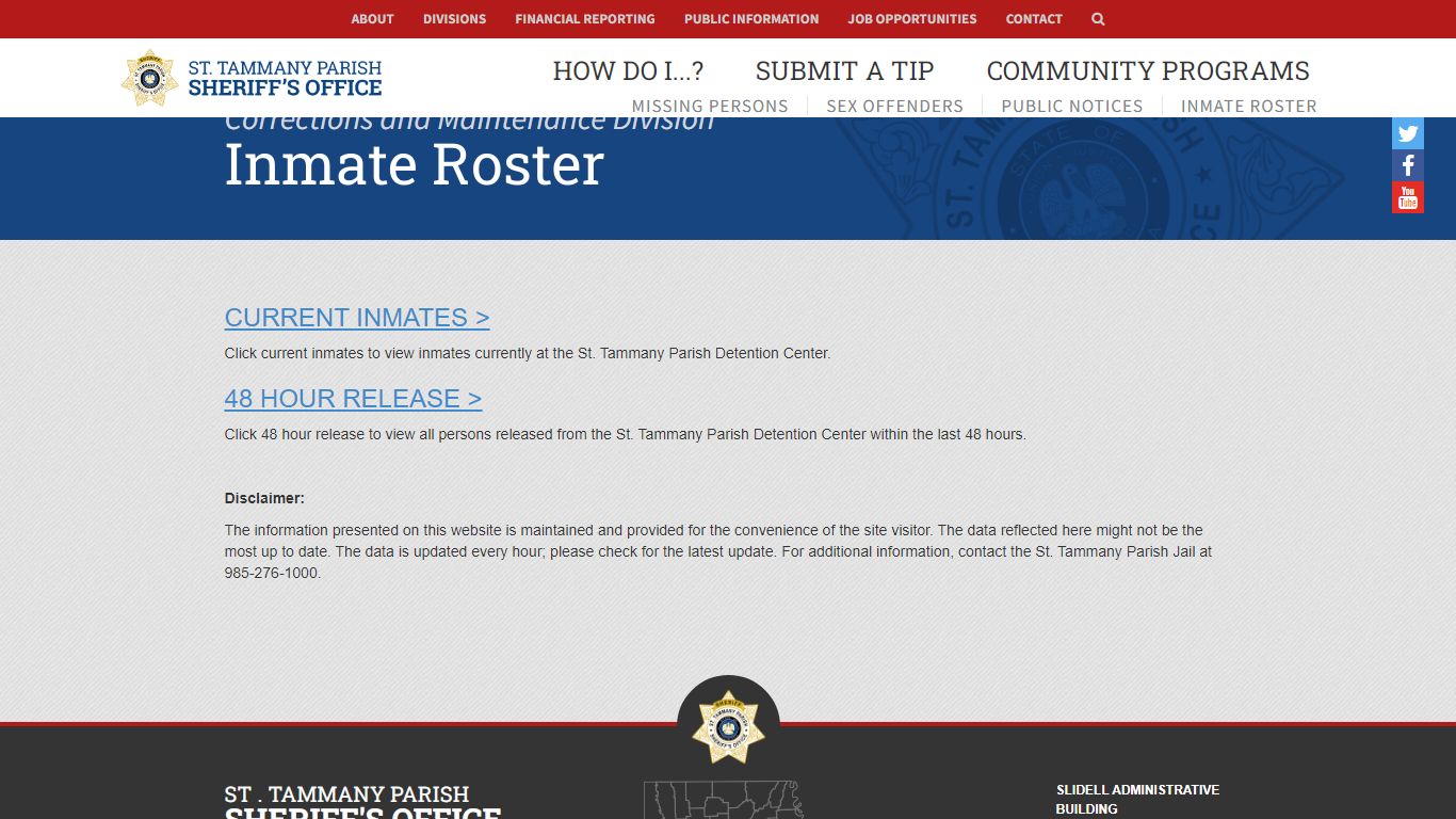 Inmate Roster | Corrections and Maintenance | St. Tammany ...